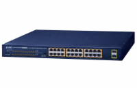 Planet GSW-2620HP PoE switch, 24x1Gb + 2x SFP 1Gb, VLAN, extend mód 10Mb-250m, 802.3at, 802.3az, 240W PoE Budget