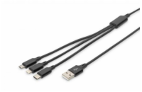 Digitus AK-300160-010-S USB nabíjecí , 3 v 1 , USB A - Lightning+micro B+Type-C, 1m USB nabíjecí kabel, 3 v 1 , USB A - Lightning+micro B+Type-C 1m, kabel, bavlna, CE, bl