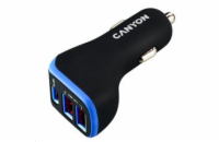 CANYON auto nabíječka C-08, 1xUSB-C (PD 18W) + 2xUSB-A, vstup 12V-24V,výstup 5V-2.4A, Smart IC,CE,RoHS - černo fialová