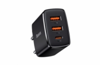 Baseus kompaktní rychlonabíjecí adaptér 2x USB-A, 1x USB-C 30W černá