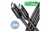 AXAGON BUCM2-CM20AB, CHARGE kabel USB-C <-> USB-C, 2m, Hi-Speed USB, PD 240W 5A, ALU, oplet, černý