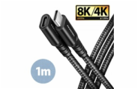 AXAGON BUCM32-CF10AB prodlužovací kabel USB-C (M) <-> USB-C (F), 1m, USB 20Gbps, PD 240W 5A, 8K HD, ALU, oplet, černý