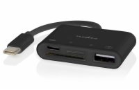 NEDIS USB hub/ 1x USB-C/ 1x USB-A/ 1x USB-C/ 4 porty port/ USB 2.0/ napájení z USB/ SD & MicroSD/ čerrný/ blistr