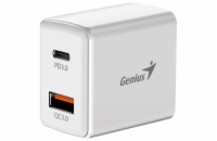 GENIUS nabíjecí set PD-20ACP, 20W, rychlé nabíjení, USB-C PD3.0, USB-A QC3.0, 1m kabel USB-C USB-C, bílá