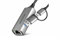 AXAGON ADE-TXCA, USB-C + USB-A 3.2 Gen 1 - Gigabit Ethernet síťová karta, Asix AX88179, auto instal