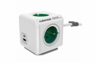 Cubenest Powercube Extended USB PD 20W, A+C, 4× zásuvka, 1,5m, bílá/zelená, dětská pojistka, uzemnění, dok, 10A/250V