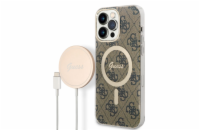 Guess 4G MagSafe Kompatibilní Zadní Kryt + Bezdrátová Nabíječka pro iPhone 14 Pro Max Brown Guess sada ochranného krytu + bezdrátové nabíječky s podporou Apple MagSafe