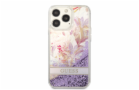 Guess Liquid Glitter Flower Zadní Kryt pro iPhone 13 Pro Purple Guess TPU Liquid Glitter značkový kryt z měkkého a odolného plastu s atraktivními glittery uvnitř, které se přesýpají