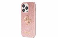 Guess PU Fixed Glitter 4G Metal Logo Zadní Kryt pro iPhone 15 Pro Růžový Prémiový kryt je vyroben s použitím speciálního materiálu, uvnitř kterého jsou umístěny třpytky, které jej dělají neuvěřitelně