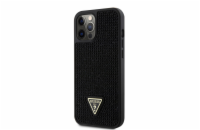 Guess Rhinestones Triangle Metal Logo Kryt pro iPhone 12/12 Pro černý Guess Rhinestones Triangle Metal Logo ochranný kryt telefonu v kombinaci zadní strany pokryté drobnými kamínky a pružnými PU boky