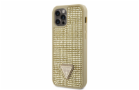 Guess Rhinestones Triangle Metal Logo Kryt pro iPhone 12/12 Pro zlatý Guess Rhinestones Triangle Metal Logo ochranný kryt telefonu v kombinaci zadní strany pokryté drobnými kamínky a pružnými PU boky