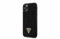 Guess Rhinestones Triangle Metal Logo Kryt pro iPhone 11 Pro černý Guess Rhinestones Triangle Metal Logo ochranný kryt telefonu v kombinaci zadní strany pokryté drobnými kamínky a pružnými PU boky.