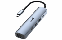 GENIUS hub UH-545/ USB-C na RJ45 Gigabit/ 3x USB3.0/ USB-C 3A nabíjení/ kovově šedý