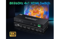 PremiumCord HDMI switch 4:1 s podporou rozlišení 8K@60Hz,4K@120Hz, 1080P, HDR, s ovládáním tlačítkem a dálkovým ovladače