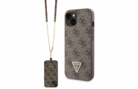 Guess PU 4G Strass Triangle Metal Logo Zadní Kryt + Crossbody Popruh pro iPhone 15 Brown Představujeme Guess PU 4G Strass Triangle Metal Logo kryt - ten nejlepší doplněk pro váš telefon.