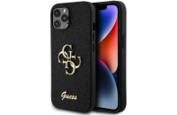 Guess PU Fixed Glitter 4G Metal Logo Zadní Kryt pro iPhone 12/12 Pro, černá Nové