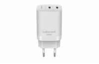 CubeNest S2D1 GaN Adaptér 35W bílá (2× USB-C až 35 W), PD, přepěťová a podpěťová ochrana, s technologií GaN, pro iPhone