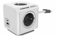 Cubenest Powercube Extended USB PD 20W, A+C, 4× zásuvka, 3m, bílá/šedá,  dětská pojistka, uzemnění, dok, 10A/250V