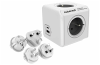 Cubenest Powercube ReWirable USB PD 20W, A+C, 4× zásuvka, bílá/šedá, 4 cestovní koncovky, dětská pojistka, uzemnění