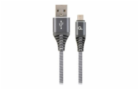 GEMBIRD CC-USB2B-AMmBM-1M-WB2 Premium cotton braided Micro-USB charging and data cable 1m grey/white