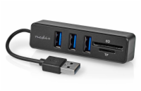 NEDIS USB hub/ zástrčka USB-A/ zásuvka USB-A/ 3 porty/ napájení z USB/ SD & MicroSD/ 3x USB/ černý