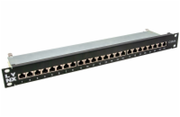 LYNX Patch panel 19", 24 portů, Cat6a, stíněný, černý