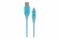 GEMBIRD CC-USB2B-AMLM-1M-VW Premium cotton braided 8-pin charging and data cable 1m turquoise/whit