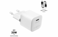 Set nabíječky FIXED Mini s USB-C výstupem a USB-C/USB-C kabelu, podpora PD, 1 metr, 20W, bílý