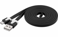 PremiumCord Kabel micro USB 2.0, A-B 2m, plochý PVC kabel, černý