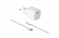 Set síťové nabíječky FIXED Mini s USB-C výstupem a USB-C/USB-C kabelu, podpora PD, 1 metr, 30W, bílý