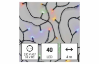 LED vánoční řetěz, 4 m, venkovní i vnitřní, multicolor, časovač