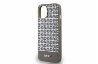 DKNY PU Leather Repeat Pattern Bottom Stripe MagSafe Zadní Kryt pro iPhone 15 Brown