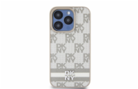 DKNY PU Leather Checkered Pattern and Stripe Zadní Kryt pro iPhone 15 Pro Max Beige