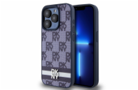 DKNY PU Leather Checkered Pattern and Stripe Zadní Kryt pro iPhone 15 Pro Blue