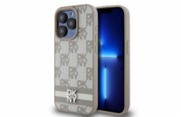 DKNY PU Leather Checkered Pattern and Stripe Zadní Kryt pro iPhone 15 Pro Beige