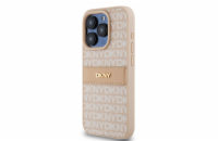 DKNY PU Leather Repeat Pattern Tonal Stripe Zadní Kryt pro iPhone 15 Pro Pink