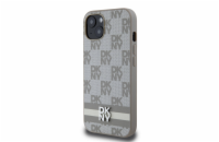 DKNY PU Leather Checkered Pattern and Stripe Zadní Kryt pro iPhone 13 Beige