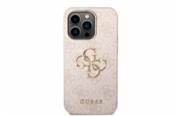 Guess PU 4G Metal Logo Zadní Kryt pro iPhone 14 Pro Max Pink