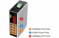 Conexpro GNT-IG1210FP-DC, Průmyslový PoE switch na DIN lištu, 8x LAN, 8x PoE, 2x SFP