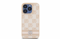 DKNY PU Leather Checkered Pattern and Stripe Zadní Kryt pro iPhone 14 Pro Pink