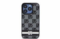 DKNY PU Leather Checkered Pattern and Stripe Zadní Kryt pro iPhone 14 Pro Max Black