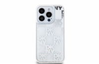 DKNY Liquid Glitter Checkered Pattern Zadní Kryt pro iPhone 15 Pro Transparent