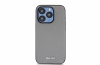 DKNY PU Leather Silver Metal Logo Magsafe Zadní Kryt pro iPhone 14 Pro Max Grey