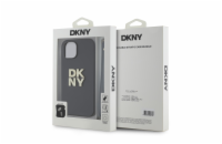 DKNY PU Leather Stack Logo Wrist Strap Zadní Kryt pro iPhone 14 Black