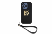 DKNY PU Leather Stack Logo Wrist Strap Zadní Kryt pro iPhone 15 Pro Black