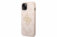 Guess PU 4G Metal Logo Zadní Kryt pro iPhone 15 Pink