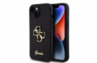 Guess PU Fixed Glitter 4G Metal Logo Zadní Kryt pro iPhone 15 Black