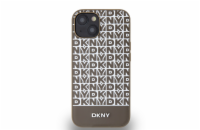 DKNY PU Leather Repeat Pattern Bottom Stripe MagSafe Zadní Kryt pro iPhone 13 Brown