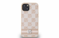 DKNY PU Leather Checkered Pattern and Stripe Zadní Kryt pro iPhone 14 Pink