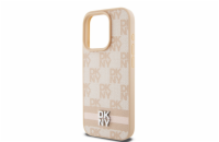 DKNY PU Leather Checkered Pattern and Stripe Zadní Kryt pro iPhone 14 Pro Max Pink